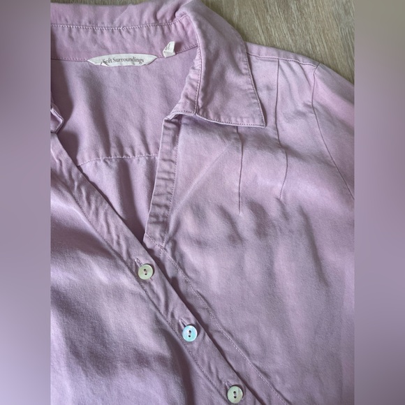 Soft Surroundings M Tencel Button Top Wrap‎ Tunic Diagonal Asymmetrical Pink Tab - Picture 9 of 11